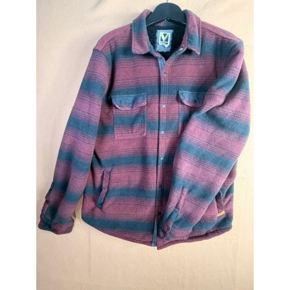 Voyager Men's Large Plaid Sherpa Lined Flannel Shirt Jacket Burgundy Black NWT